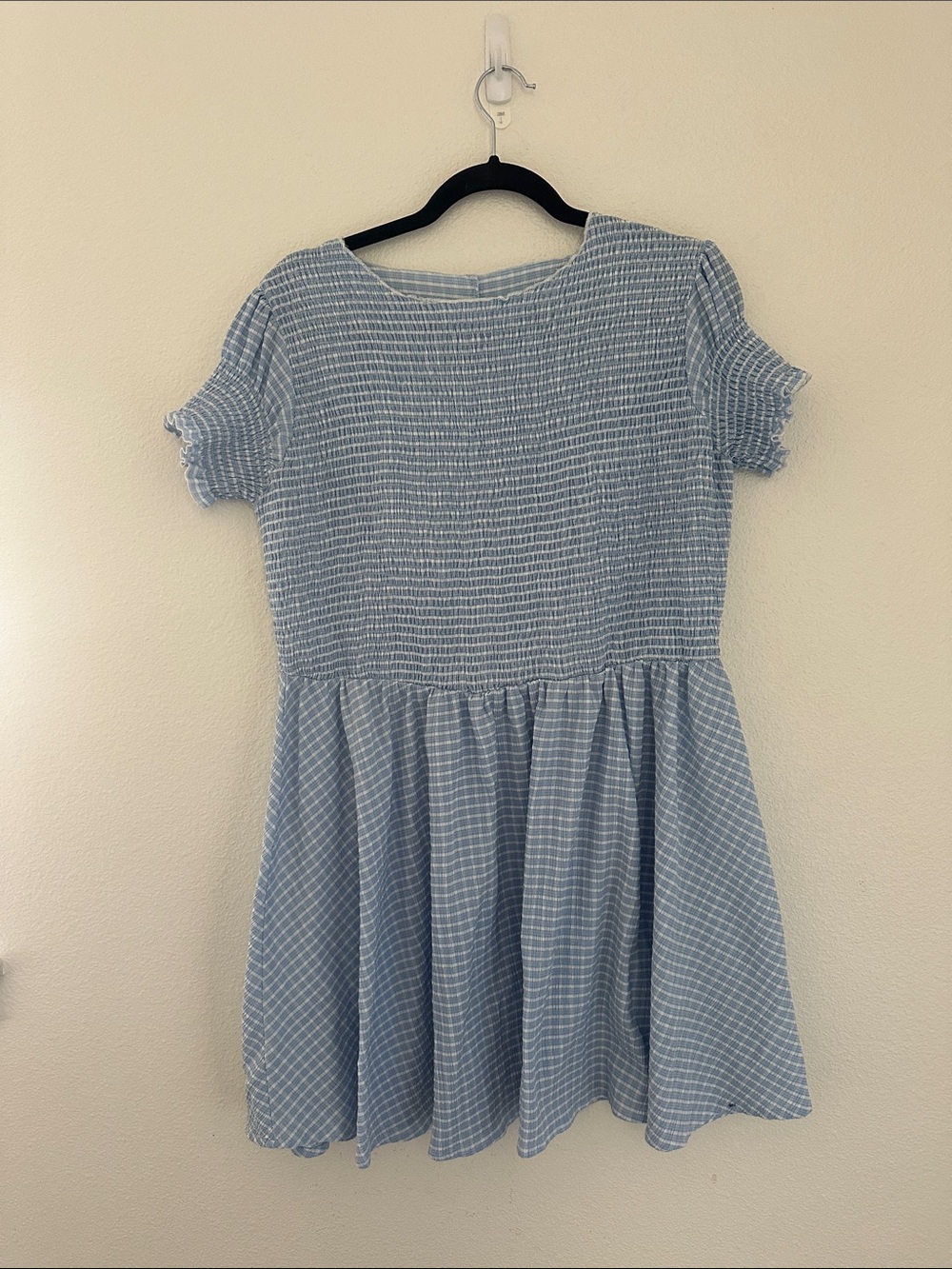 Light Blue Smocked Mini Dress with Short Ruffle Sleeves